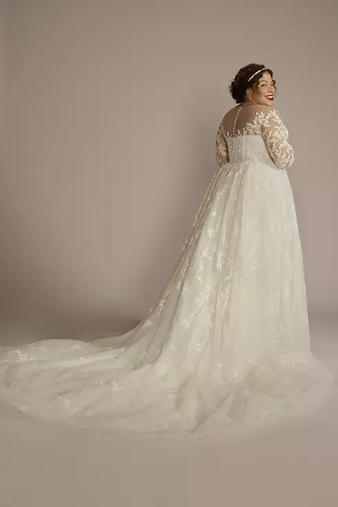 Lace Appliqued Illusion Long Sleeve Wedding Dress Image 2