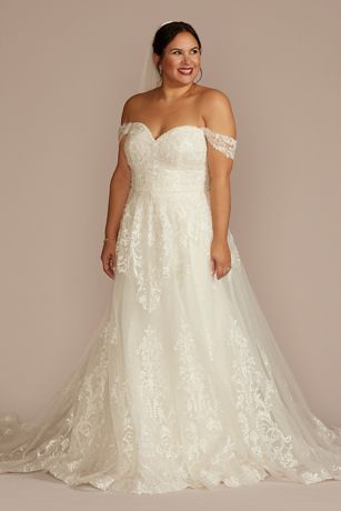 Lace Applique Wedding Dress with Removable Sleeves | David's Bridal
