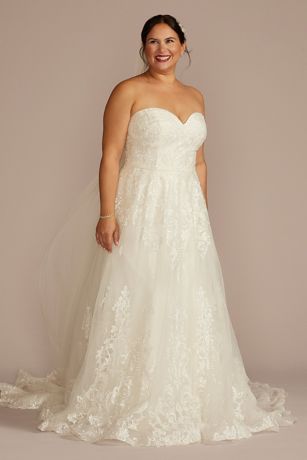 Lace Applique Wedding Dress with Removable Sleeves David's Bridal