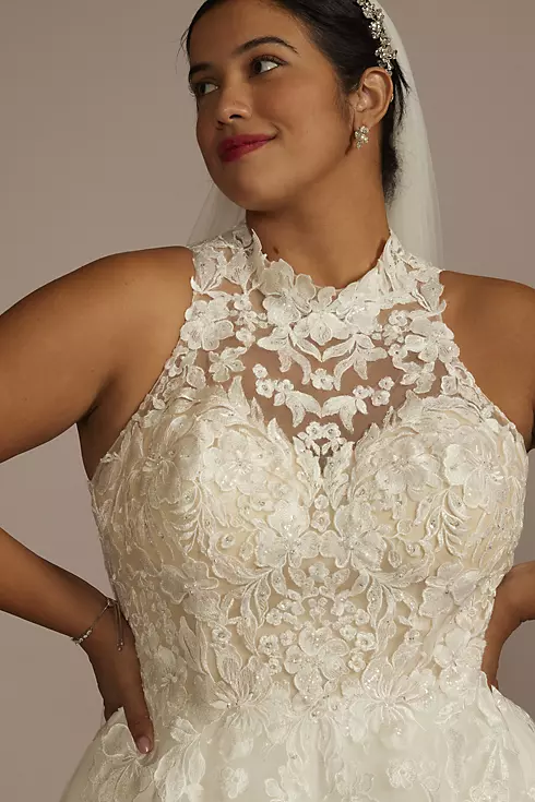 High Neck Lace Applique Tulle Wedding Dress Image 3
