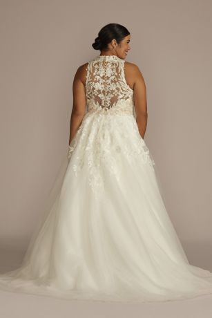 High Neck Lace Applique Tulle Wedding Dress | David's Bridal