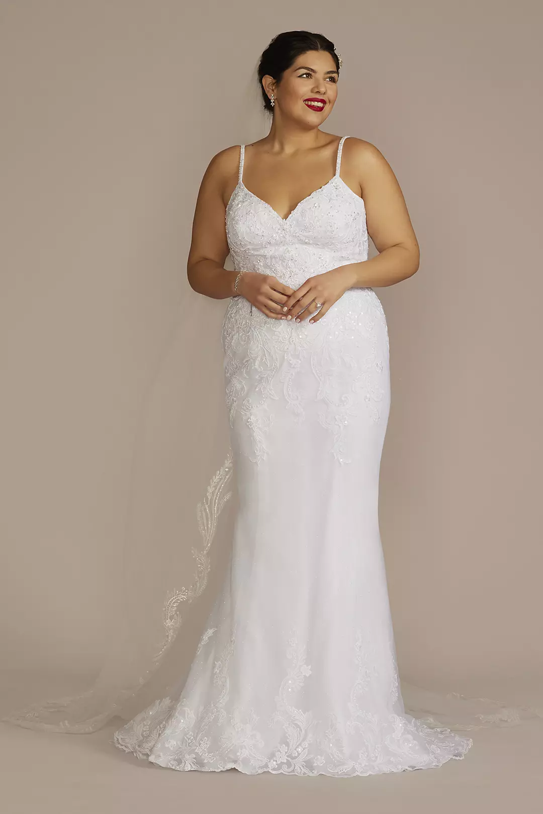 Appliqued Lace-Up Spaghetti Strap Wedding Dress | David's Bridal Appliqued Lace-Up Spaghetti Strap Wedding Dress | David's Bridal