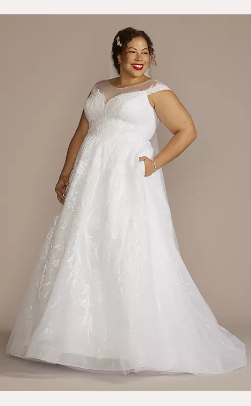 Cap Sleeve V-Back Beaded Ball Gown Wedding Dress Image 1