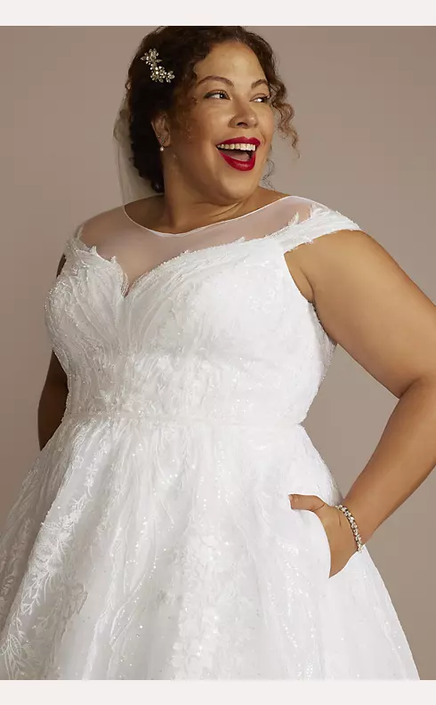 Cap Sleeve V-Back Beaded Ball Gown Wedding Dress Image 3