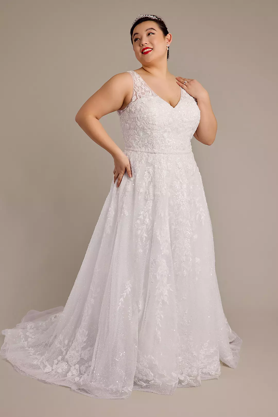 Allover Beaded Tank A-Line Wedding Dress | David's Bridal Allover Beaded Tank A-Line Wedding Dress | David's Bridal