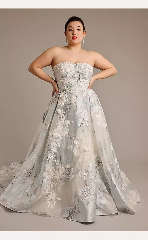 Brocade Strapless Ball Gown Wedding Dress Image 1