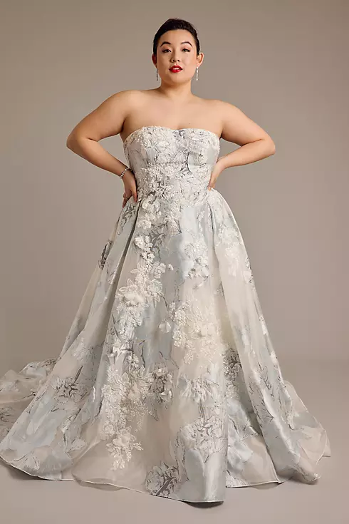 Brocade Strapless Ball Gown Wedding Dress Image 1