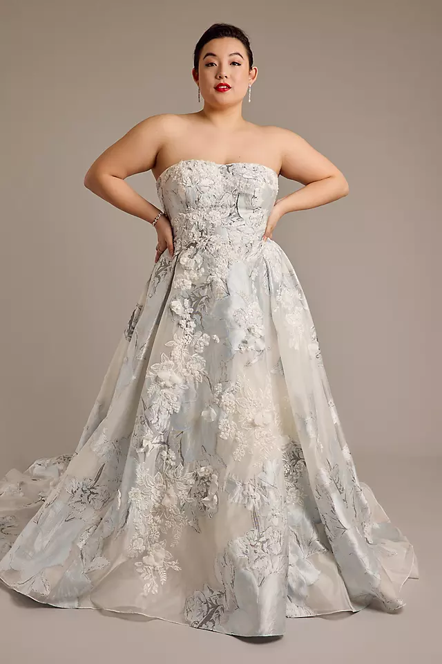 Brocade Strapless Ball Gown Wedding Dress Image