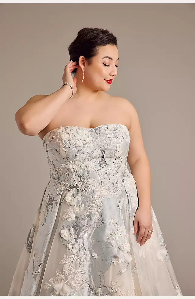 Brocade Strapless Ball Gown Wedding Dress Image 3