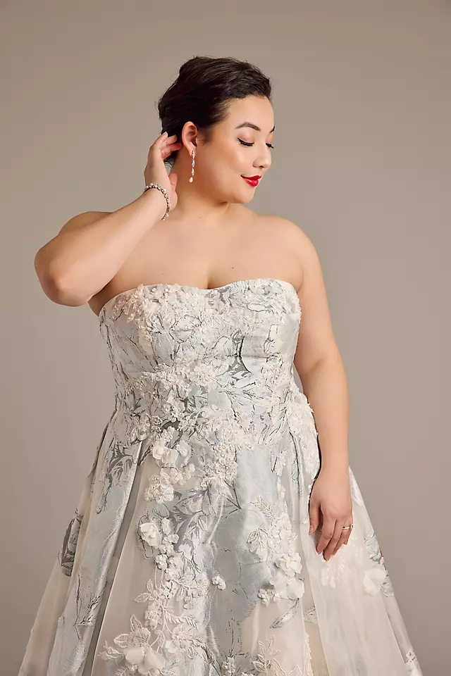 Brocade Strapless Ball Gown Wedding Dress Image 3