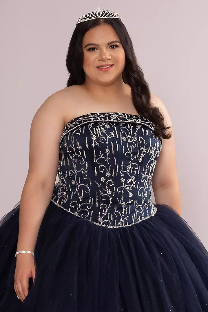 knee length dresses for ladies Strapless Tiered Quinceanera Dress by Rachel Allan RQ5003 28W / White Gold