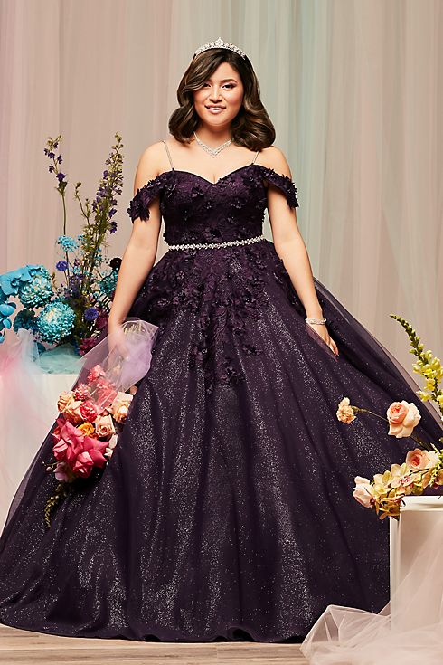 3D Floral Quince Gown with Detachable Sleeves Image 7