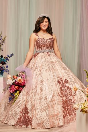 Patterned Sequin Quince Ball Gown with Bolero | David's Bridal