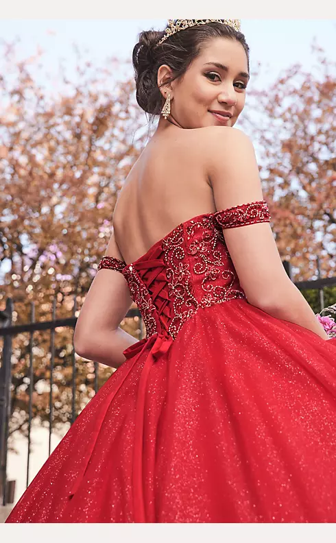 Off-the-Shoulder Beaded Quince Ball Gown Image 5