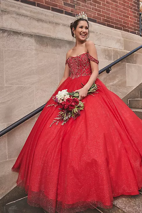 Off-the-Shoulder Beaded Quince Ball Gown Image 4