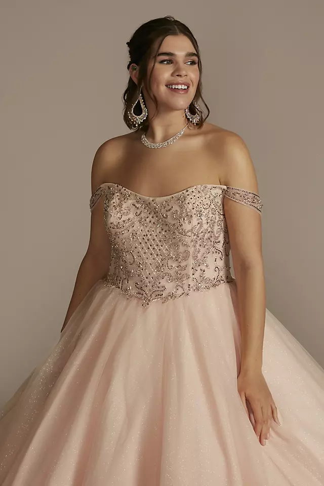 Off-the-Shoulder Beaded Quince Ball Gown Image 3