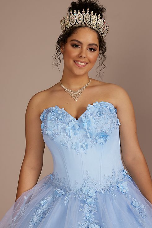 3-Piece Floral Glitter Corset Quince Ball Gown Image 7