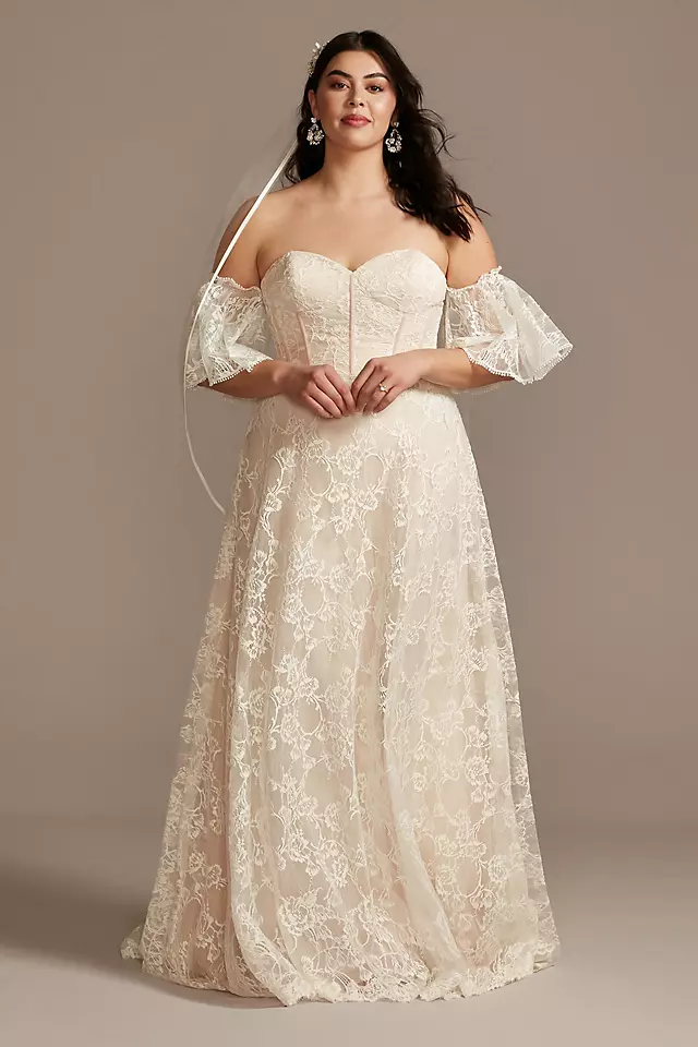 Corset Lace Wedding Dress with Removable Sleeves Image