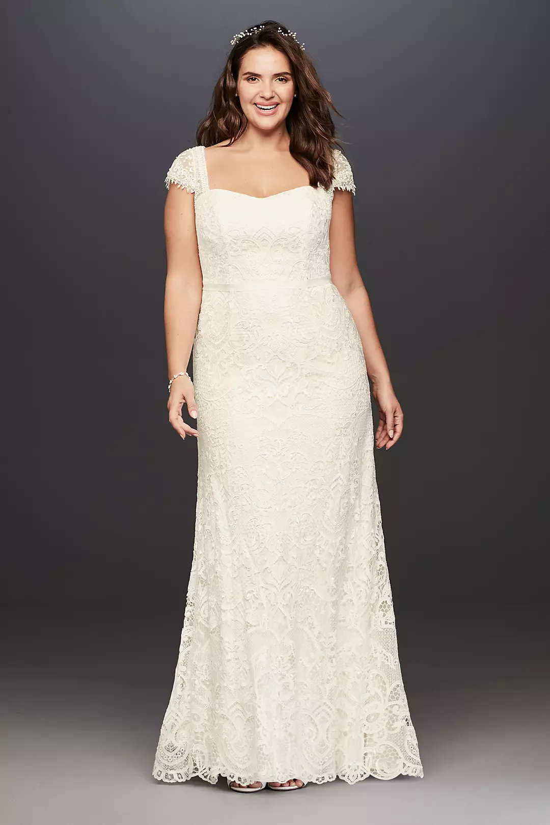 Melissa Sweet Beaded Cap Sleeve Lace Wedding Dress Image