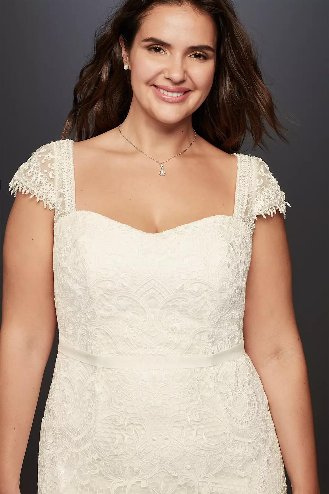 Melissa Sweet Beaded Cap Sleeve Lace Wedding Dress Image 3