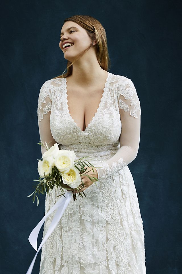 As-Is Linear Lace Plus Size Wedding Dress Image 4