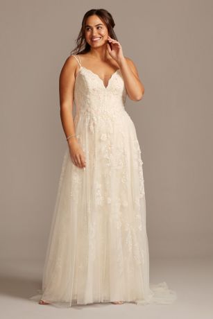 Scalloped A-Line Wedding Dress with Double Straps | David's Bridal