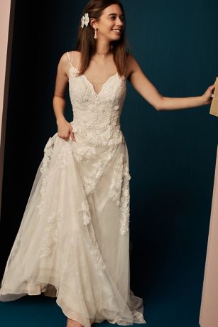 Scalloped A-Line Wedding Dress with Double Straps | David's Bridal