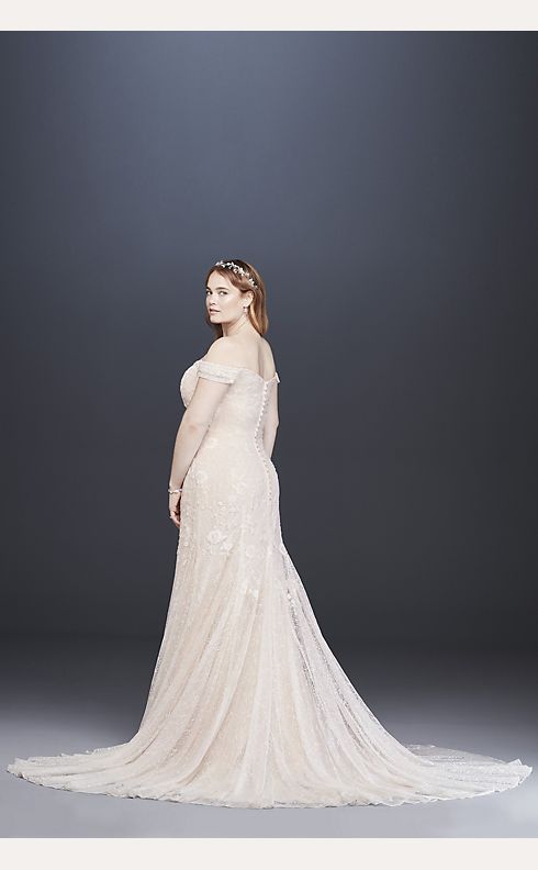 Trumpet Sleeve Embroidered Viking Wedding Dress in Ivory