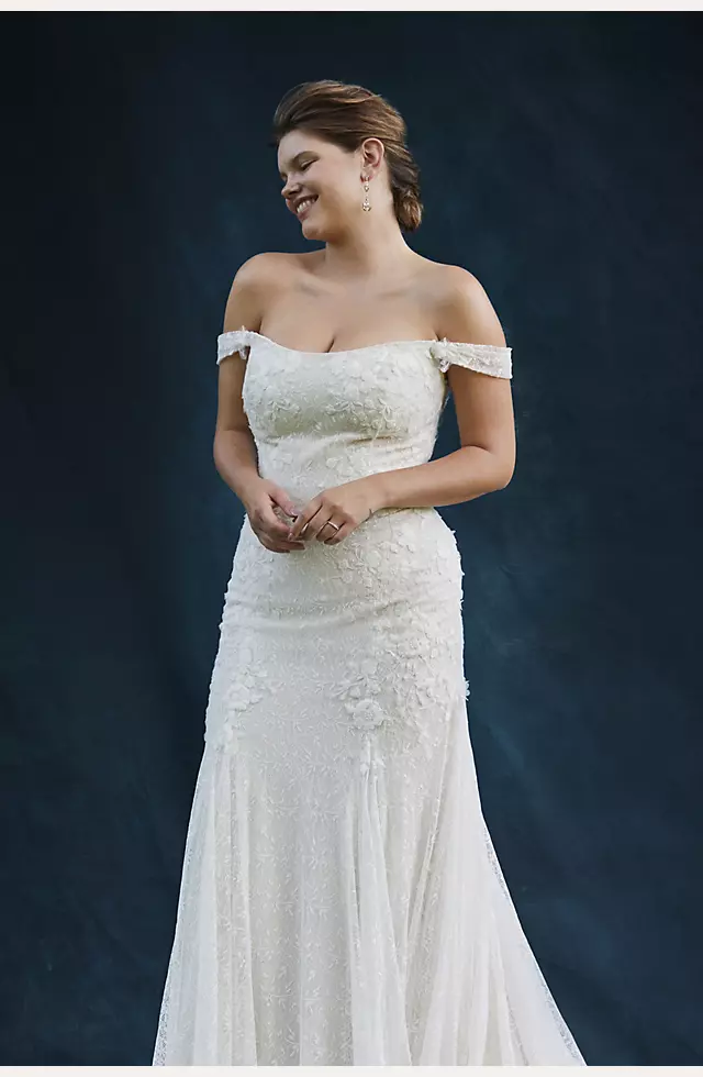 Swag Sleeve Layered Lace Wedding Dress Image 4