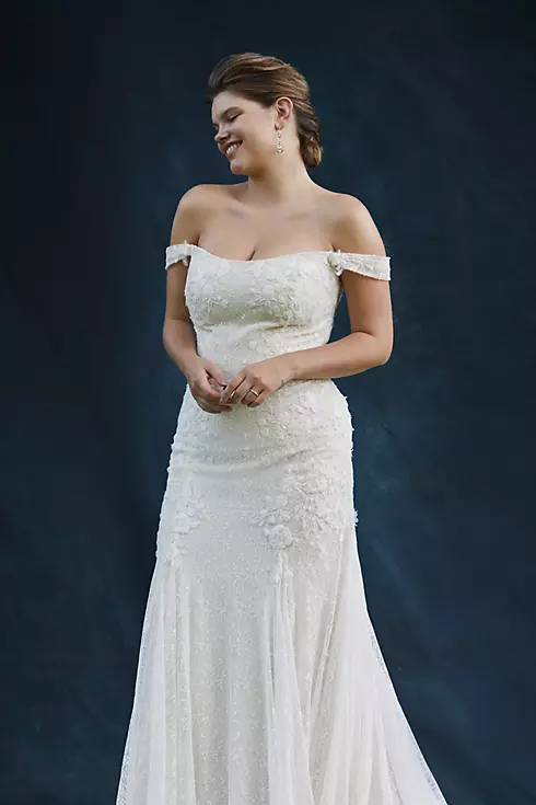 Swag Sleeve Layered Lace Wedding Dress Image 4