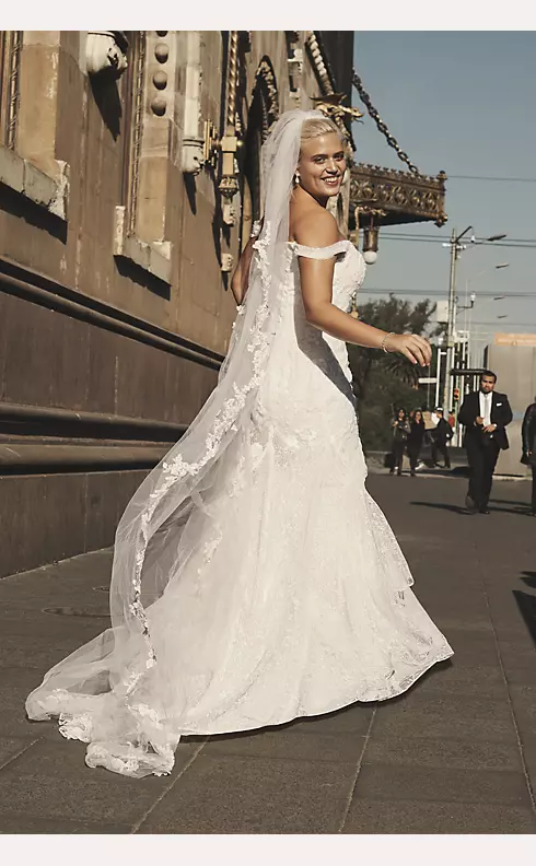Swag Sleeve Layered Lace Wedding Dress Image 5