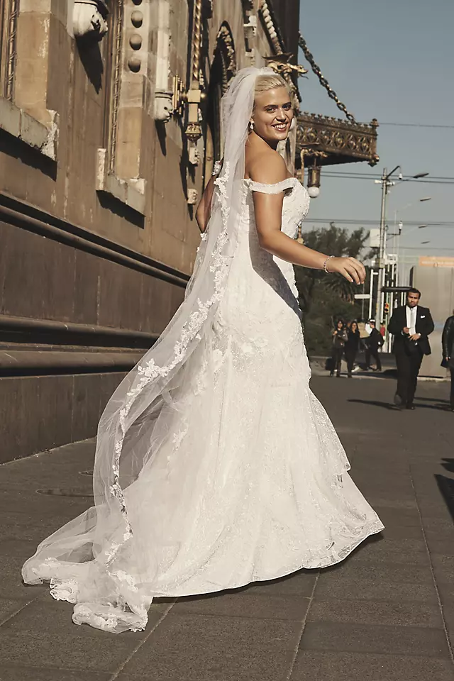 Swag Sleeve Layered Lace Wedding Dress Image 5
