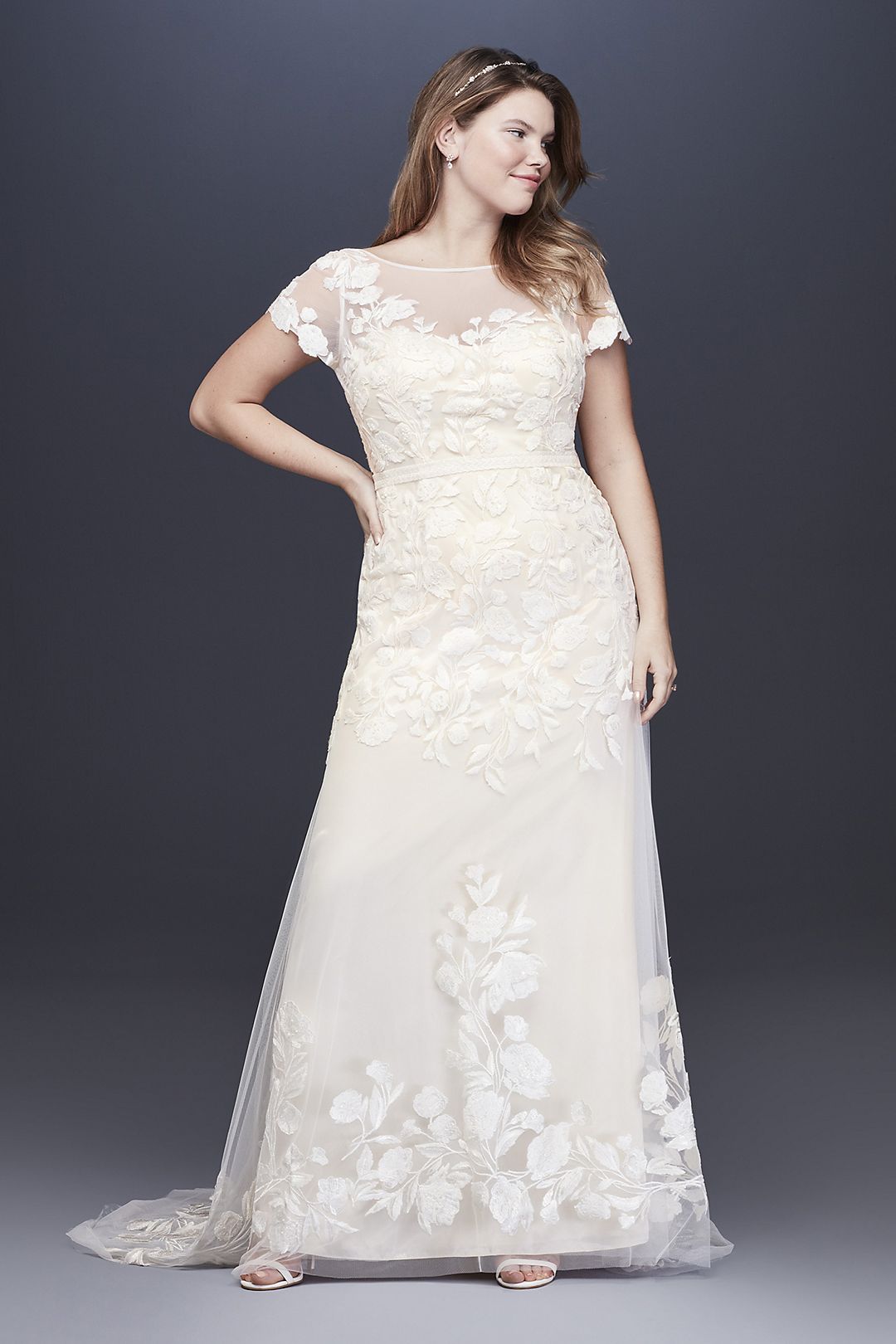 As Is Floral Cap Sleeve Plus Wedding Dress Image 1