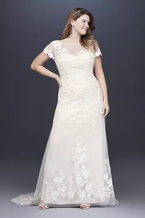 Floral Illusion Cap Sleeve Wedding Dress Image 1