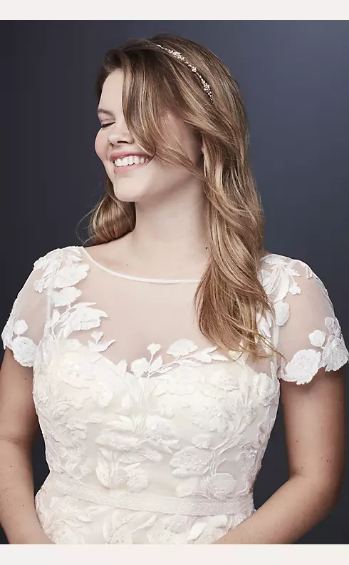 Floral Illusion Cap Sleeve Wedding Dress Image 3