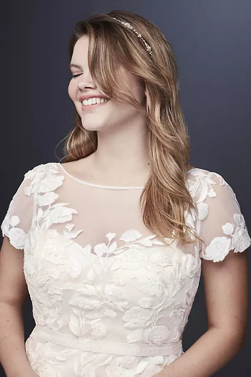 Floral Illusion Cap Sleeve Wedding Dress Image 3