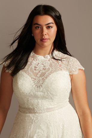 Embroidered Illusion Mock Neck Wedding Dress | David's Bridal