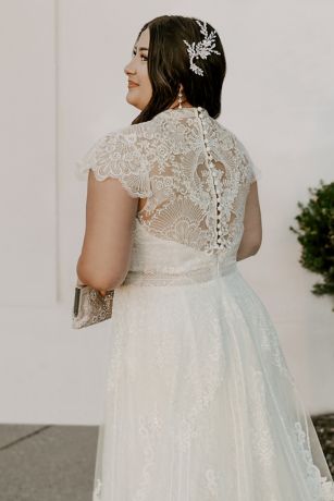 Embroidered Illusion Mock Neck Wedding Dress | David's Bridal