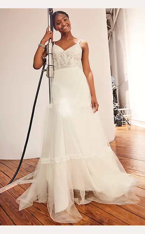 Corset Bodice Tiered Chiffon A-Line Wedding Dress Image 12