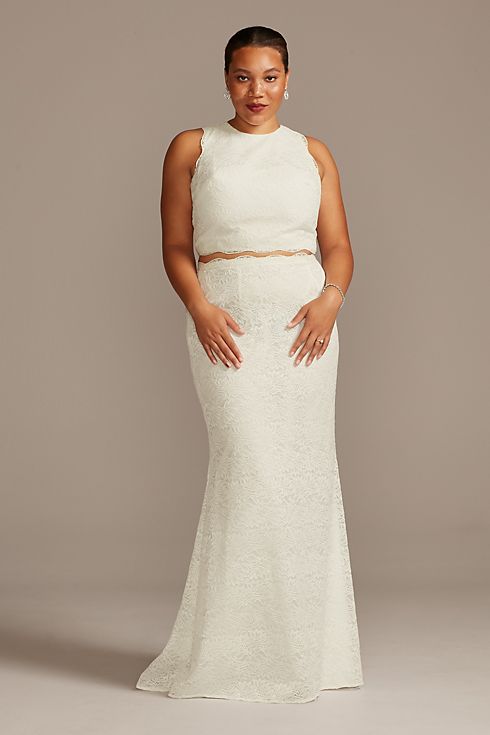 Lace Two-Piece Scalloped Plus Size Wedding Dress Image