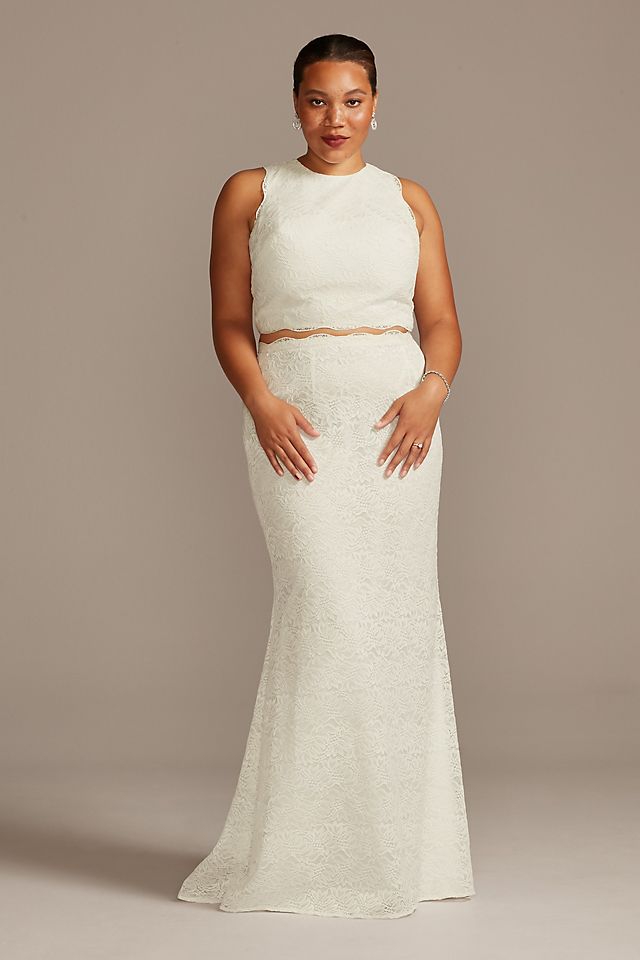 Lace Two-Piece Scalloped Plus Size Wedding Dress Image 1