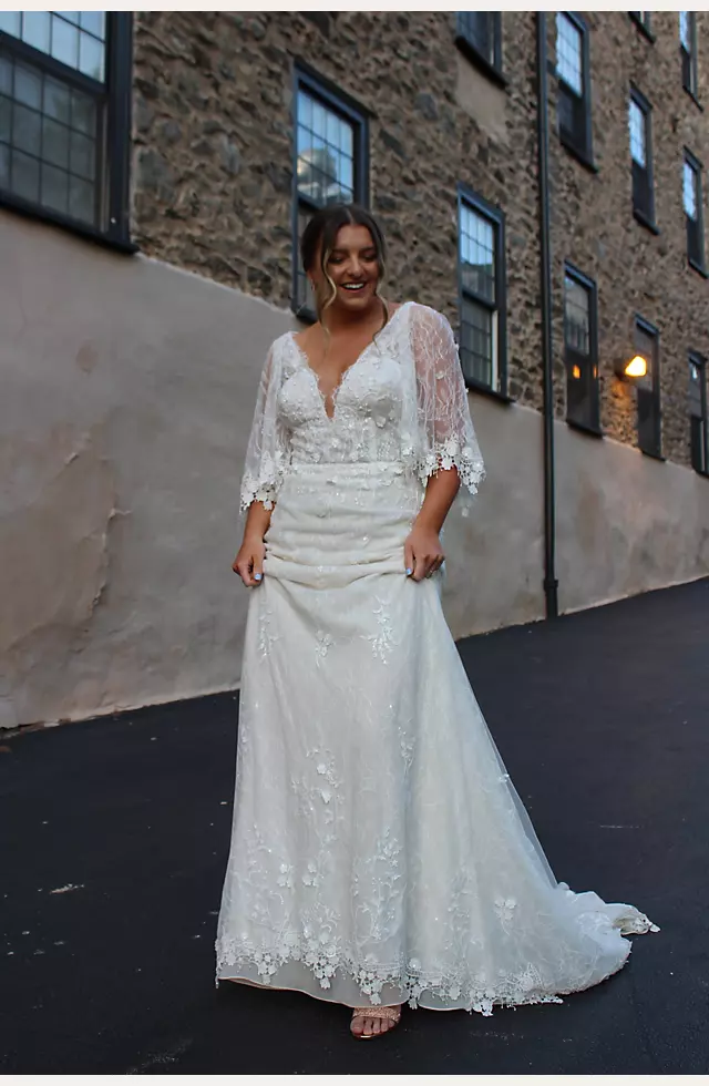 Lace Wedding Dress with Crochet Trim Capelet Image 8