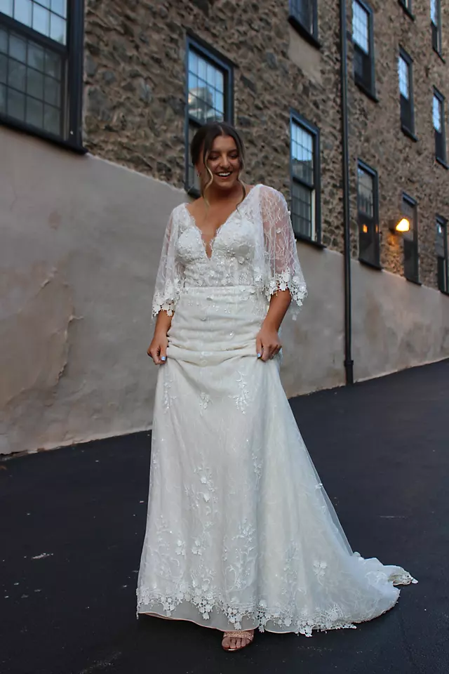 Lace Wedding Dress with Crochet Trim Capelet Image 8