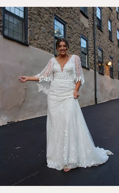 Lace Wedding Dress with Crochet Trim Capelet Image 9