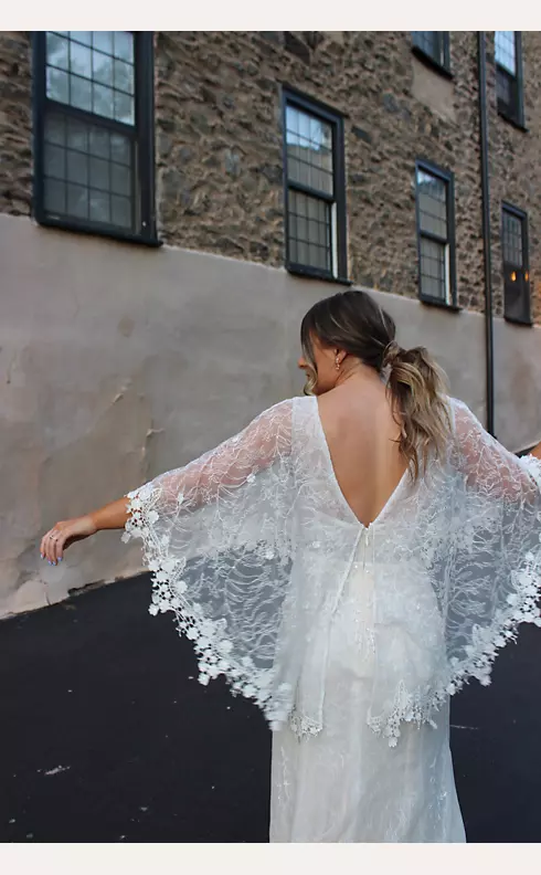 Lace Wedding Dress with Crochet Trim Capelet Image 10