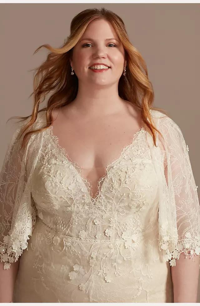 Lace Wedding Dress with Crochet Trim Capelet Image 7