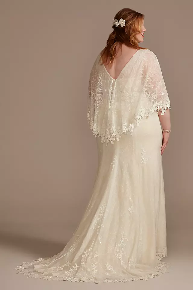 Lace Wedding Dress with Crochet Trim Capelet Image 6