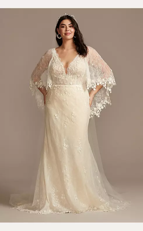 Lace Wedding Dress with Crochet Trim Capelet Image 1