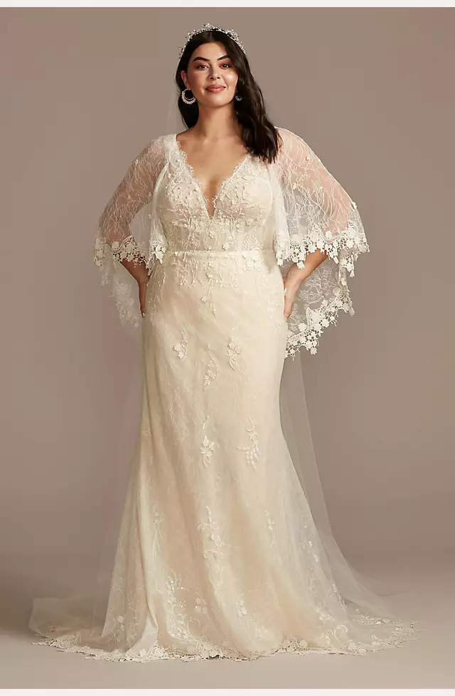 Lace Wedding Dress with Crochet Trim Capelet Image