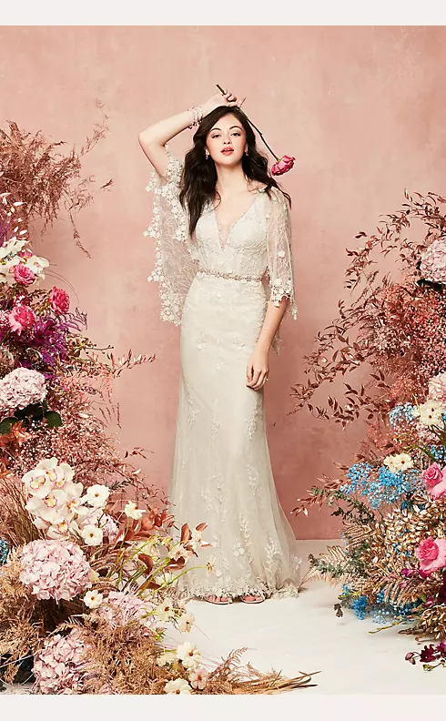 Lace Wedding Dress with Crochet Trim Capelet Image 11